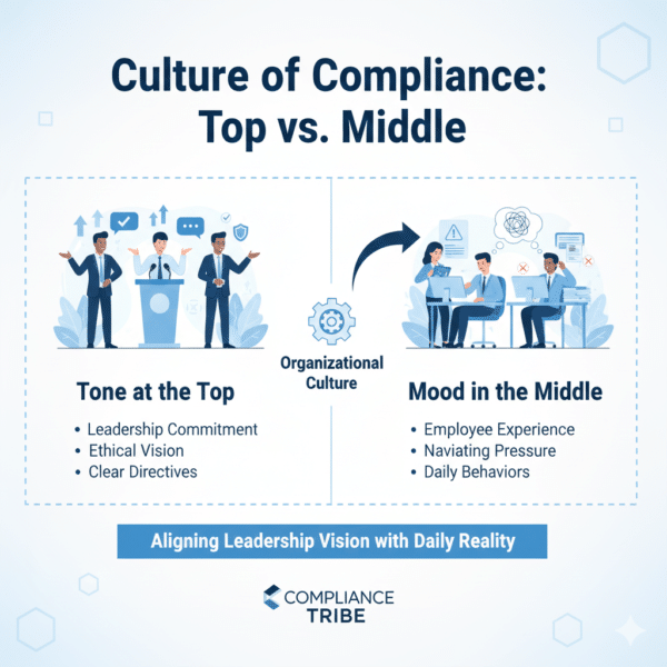 Image illustrating the difference between Tone at the Top and Mood in the Middle within AML risk culture.