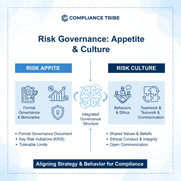 Illustration comparing Risk Appetite and Risk Culture as key pillars of AML governance.